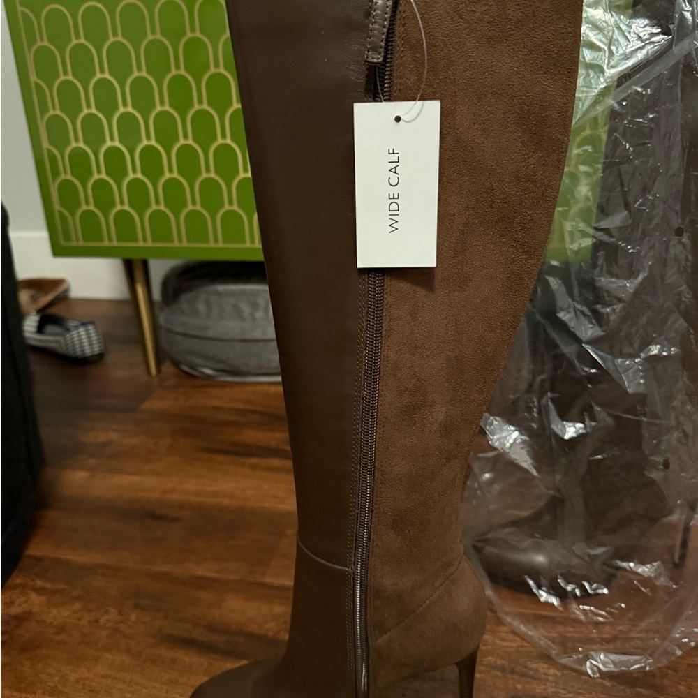 Nine West Wide Calf Brown Knee-High Heeled Boots **NWT**